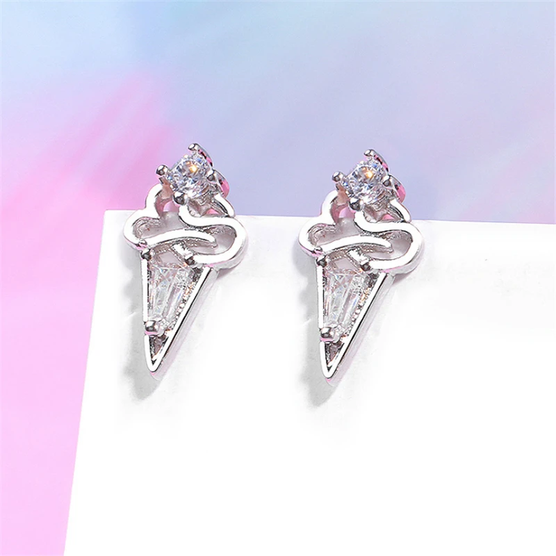 

summer Ice cream cone korean style 925 sterling silver stud earrings small cute 6*11 mm earings fashion jewelry brinco GMNSE715