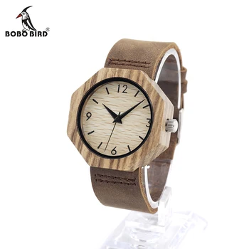 

BOBO BIRD V-D03 Octagon Zebra Womens Wooden Watches Simple Leather Ladies Quartz Wristwatch in Gift Box relogio masculino