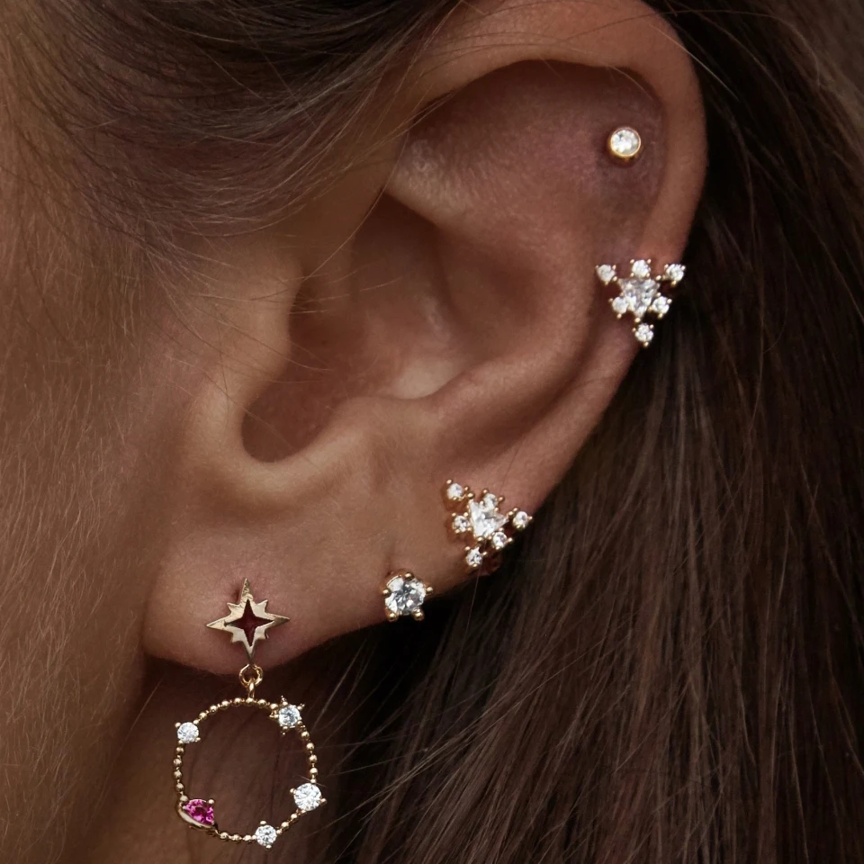 

Gold filled fashion jewelry High quality CZ STONE Northstar round cz circle geometric earring simple fashion jewelry for women