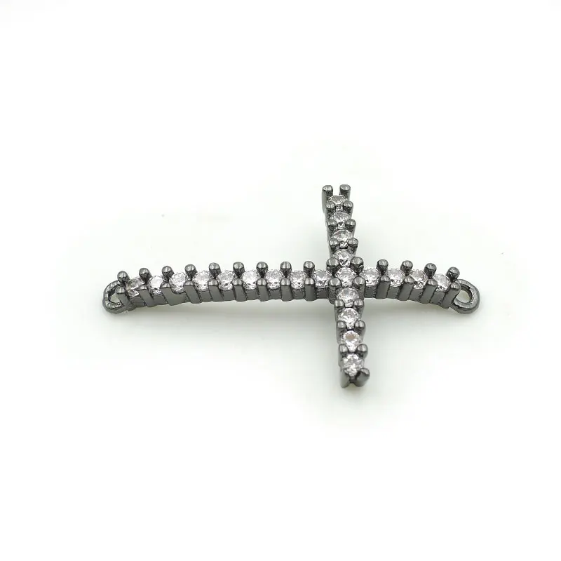 Black 28*17*3 мм Micro Pave Clear CZ Cross Arc разъем подходит для мужчин и женщин, делая браслеты ювелирные изделия - Окраска металла: Black