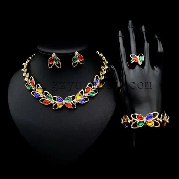 

Yulaili Novel Design Colorful Fashion African Golden Cubic Zircon Ladies Costume With Crystal Four Jewelry Sets