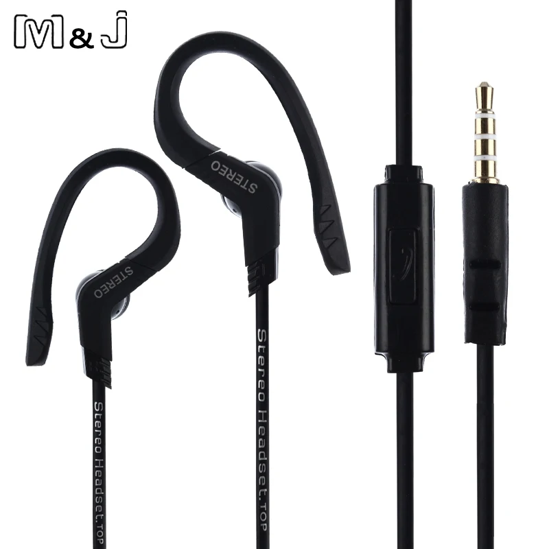 

M&J New Arrival Sport Earphone Super Bass Headphone Sweatproof Running Headset with microphone Ear Hook For All Mobile Phone Mp3