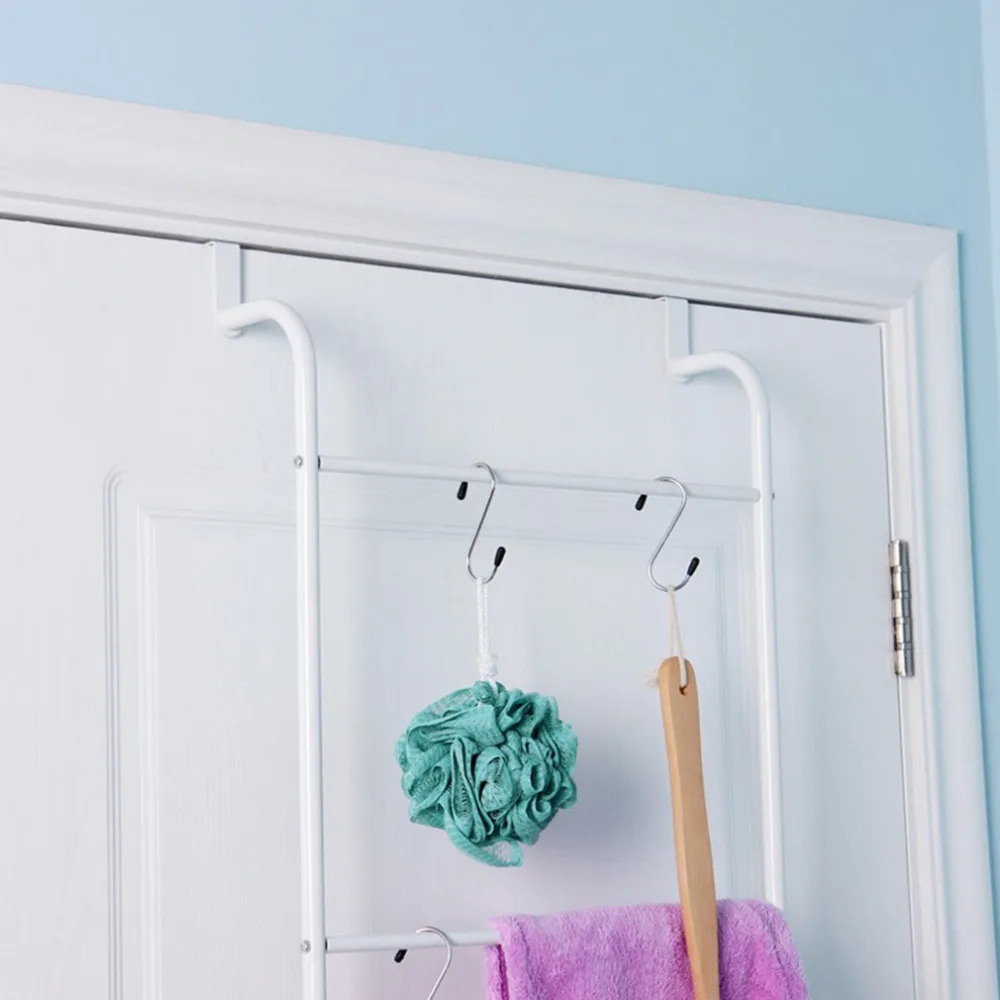 

Hanging Over Door Bathroom Storage Shelves New 4-Layer Multifunctional Towel Racks Metal Trapezoidal Storage Holder Free Nail