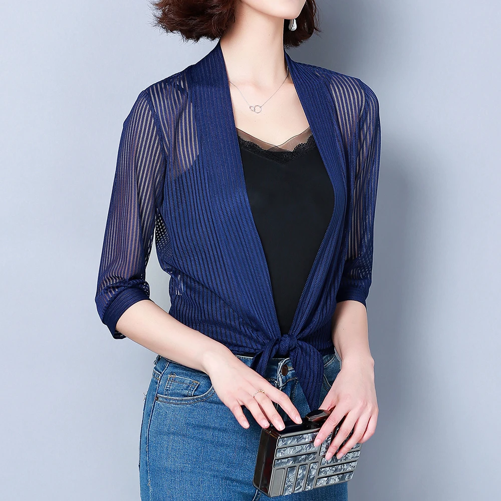 

Summer Kimono Cardigan Sun Protect Female Blouse Shirt Top Beach Wear Mesh Short Cover Up Sunscreen Holidays Lady Women Blouses