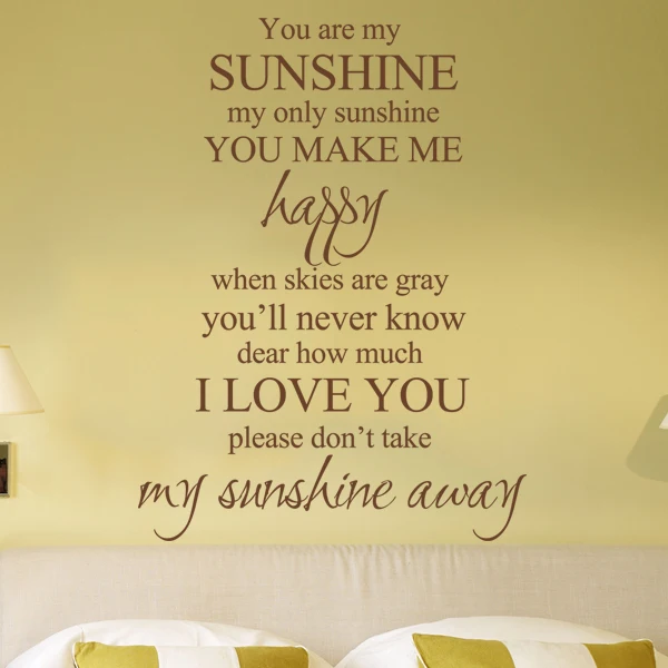 You Are My Sunshine I Love You Romantic Vinyl Wall Decal Sticker home