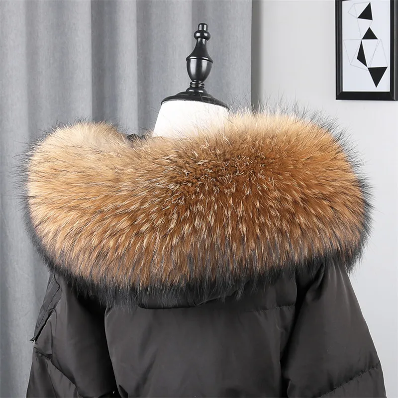 Women Faux Raccoon Fur Collar Scarf Trim Coat Parka Warm Hood Collar Winter