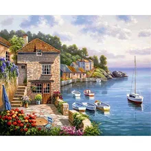 

100% Full DIY 5D Diamond Painting Scenery lakeside house Cross Stitch Diamond Embroidery Patterns rhinestone Diamond Mosaic