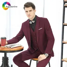 Burgundy Wedding Suits for Men 3 Pieces Jacket Pants Vest Custom Made Best Man Blazers Suit Slim Fit Groom Tuxedos Costume Homme groom dress custom beige suit man best western wedding best man dress suit slim coat shorts vest vest go to groom