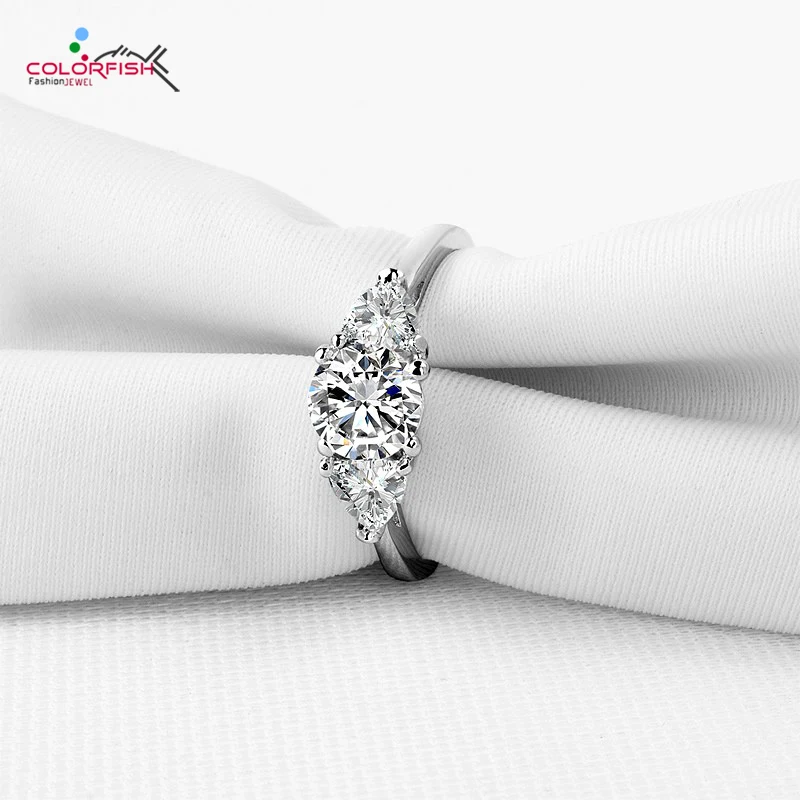 

COLORFISH Elegant 1 CT Round Cut Three Stone Bridal Rings Solid 925 Sterling Silver Zircon Sona Women's Wedding Anniversary Ring