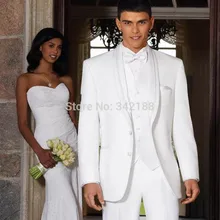 Недорогие белые смокинги для жениха с двумя пуговицами лучшие мужские свадебные костюмы жениха(пиджак+ брюки+ галстук+ жилет) свадебные костюмы