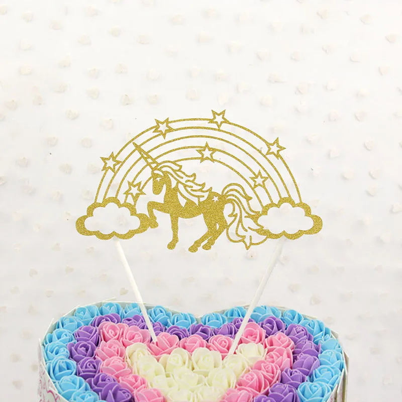 

FANLUS Glitter Rainbow Unicorn Toppers Cake Decor Kid Webbing Birthday Party Favor