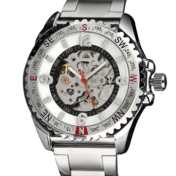 

Skeleton Automatic Watches Mens Mechanical Watch Sports Hodinky Role Luxury Men Wristwatch Silver Steel Series Relogio Masculino