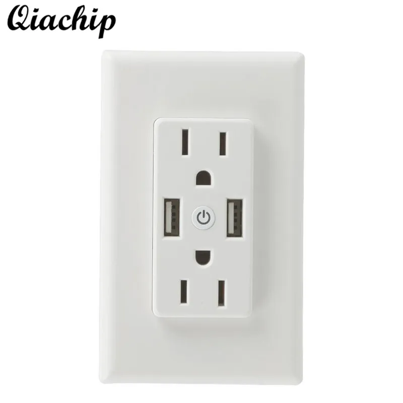 

QIACHIP AC 120V US Plug WiFi Smart Home Socket 2 AC Outlet and 2 USB Output Pin App Remote Control Work With Amazon Alexa Google