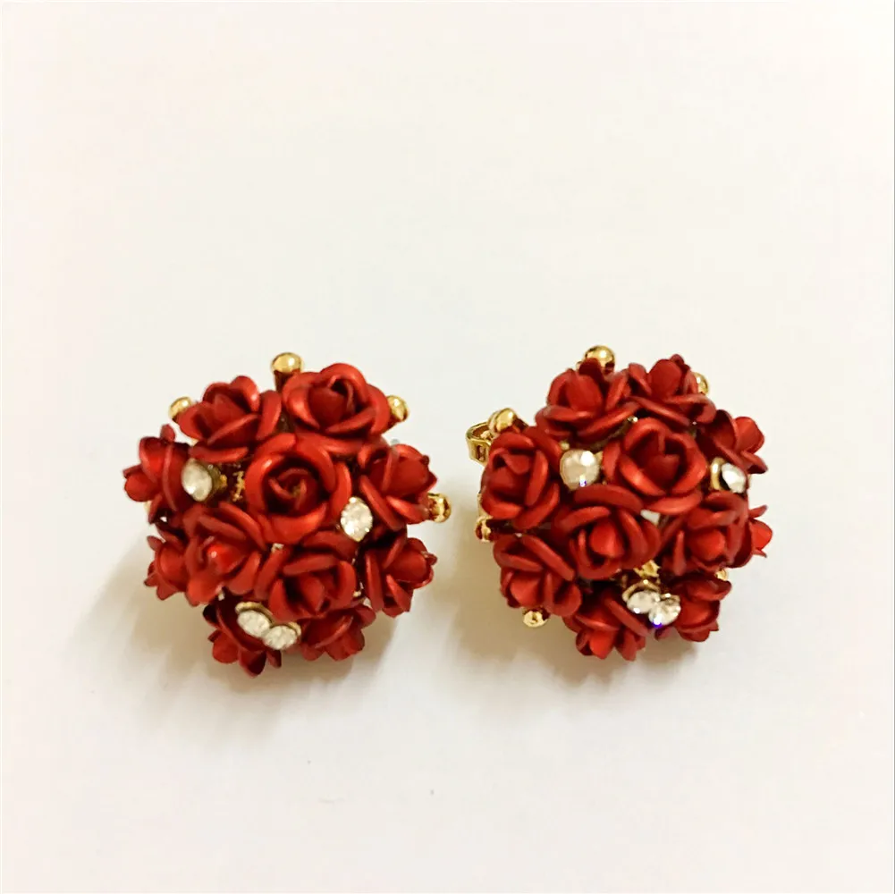 2017 New Arrival Fashion Hot Gold Color earring Crystal Red Rose Flower