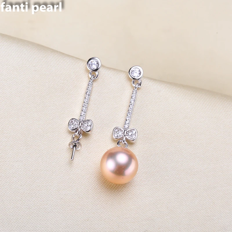 

FANTI Real Natural freshwater pearl earring s925 sterling silver ear stud for women Natural pearl jewelry earring 7-9mm