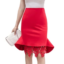 Высокая талия сплошной цвет кружева лоскутное женская юбка Сексуальная Bodycon бедра пакет Юбки ласточкин хвост юбка плюс размер офис Saias