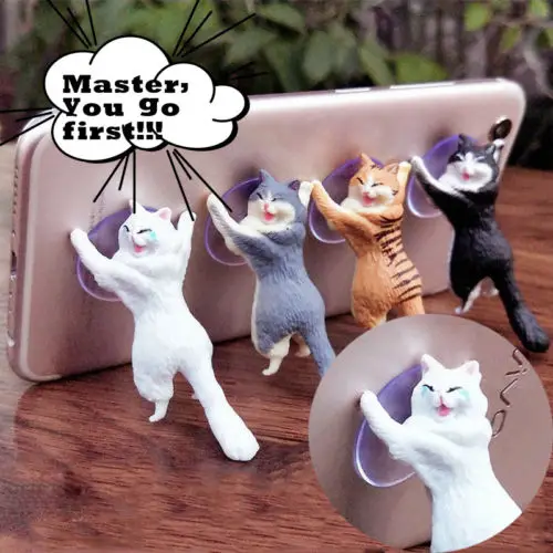 

2018 New Universal Cartoon Cute Cat Cell Phone Holder Tablets Desk Car Stand Mount Sucker Bracket Smartphone Holder