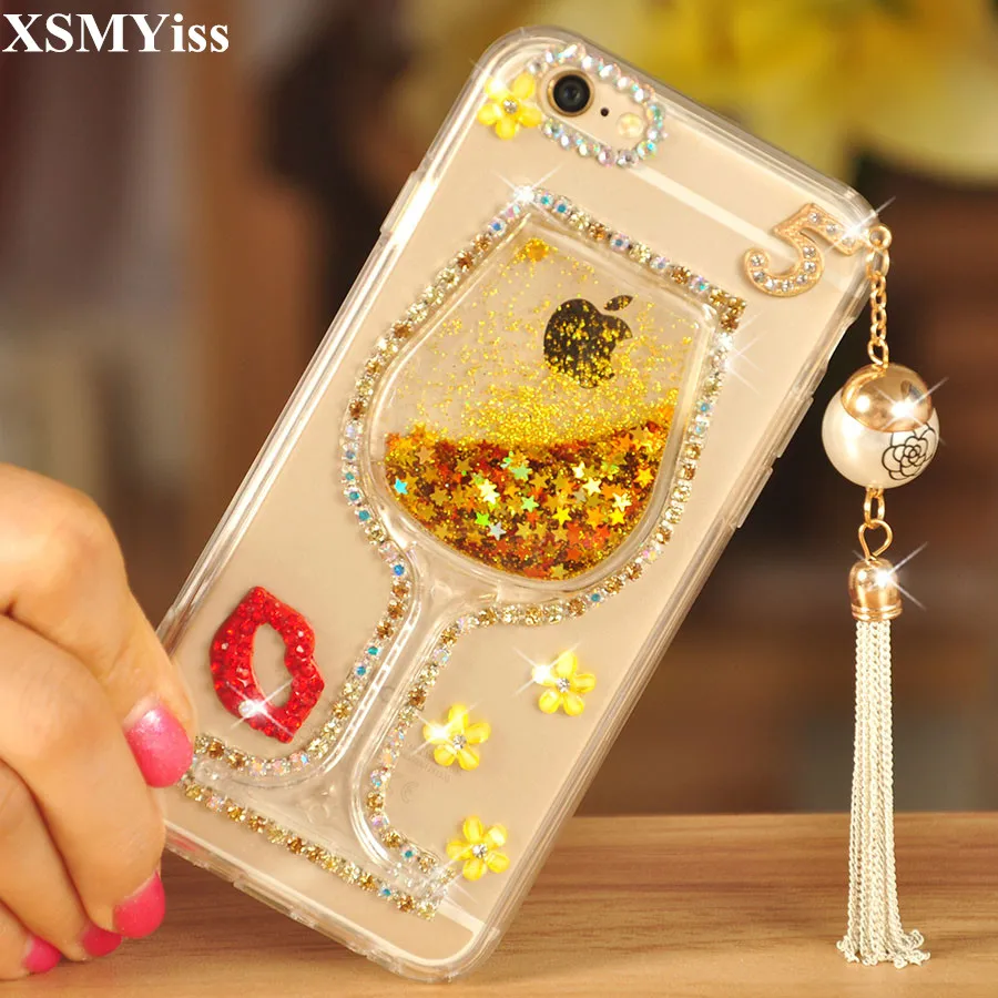 Роскошный женский чехол с чашкой вина + 3D Блестящий для IPhone X XS MX XR 5 SE 6 6S 7 8 Plus 11 Pro MAX