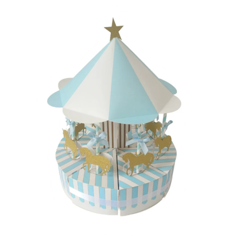 

10 sets Chocolate Box Candy Boxes Creative Pink Blue Fairy Tale Carousel Gift Box Party Wedding Favors
