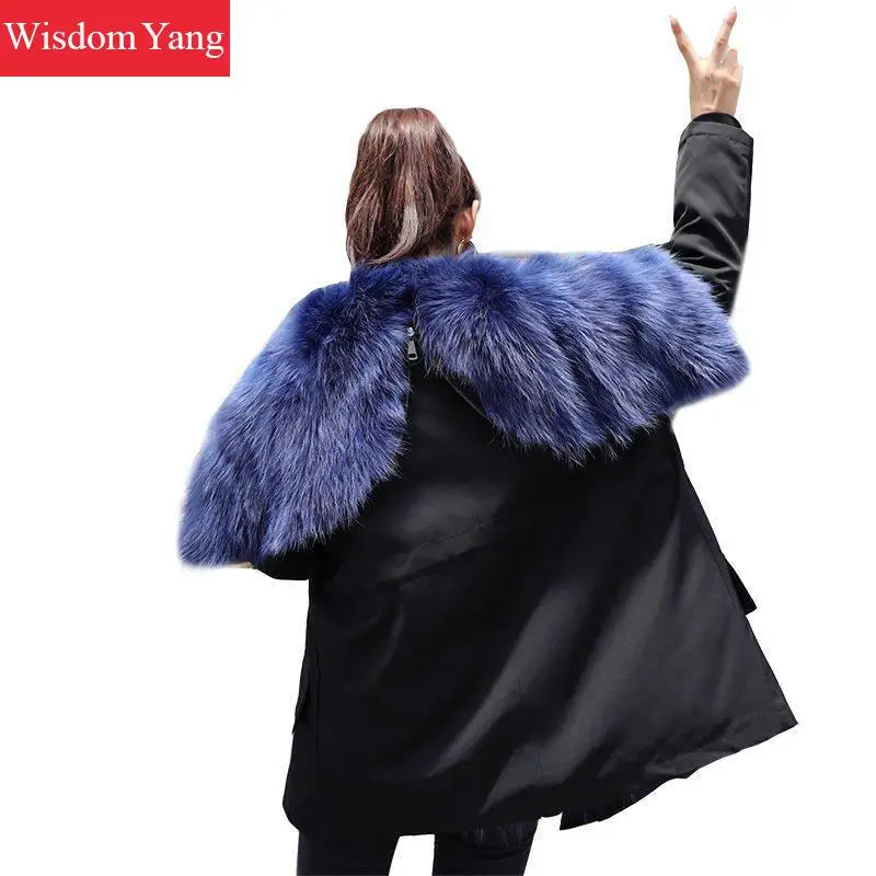 

Winter Warm Black Parka Jacket Coats Women Blue Red Purple Green Long Fur Raccoon Fox Hooded Jackets Coat Overcoat Outerwear