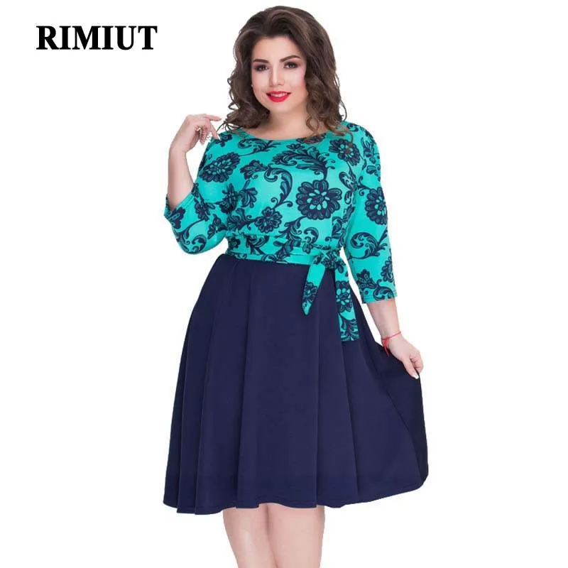 Rimiut женское платье большого размера с цветочным принтом элегантная повседневная женская одежда летнее платье большого размера Vestidos XL-6XL