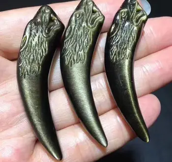 

Natural Gemstone Wolf Tooth Pendant Carved Stereo Wolf Teeth Gold Pendant Pendant for Men and Women o2#