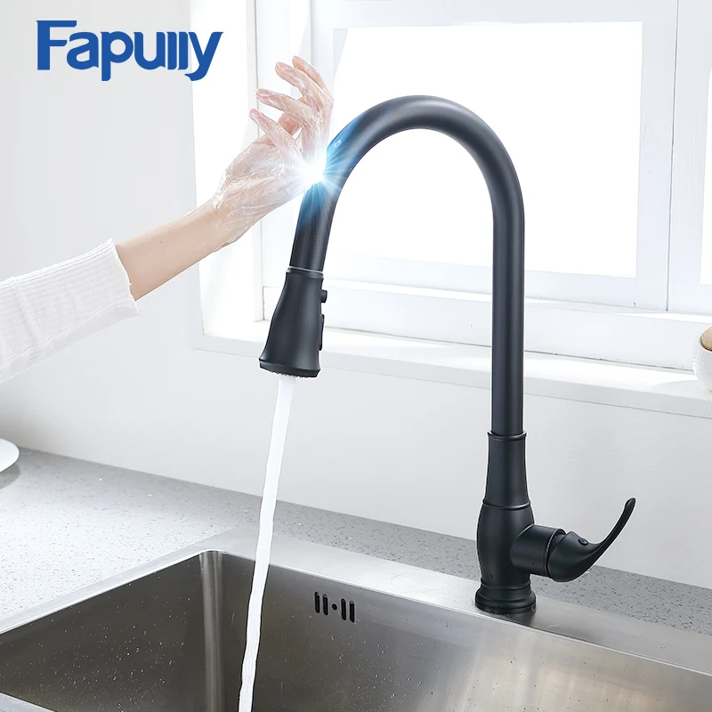  Fapully Matte Black Smart Touch Control Kitchen Faucet Pull Down Sink Tap Touch Induction Faucet Se - 33042774016