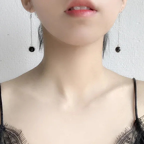 black Acrylic beads earring 100% 925 Sterling silver Jewelry fashion Hypoallergenic dangle earrings for women gift