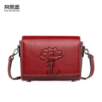 

NAISIBAO 2020 New women Genuine Leather bag top Cowhide Embossed fashion luxury handbags designer women shoulder bag