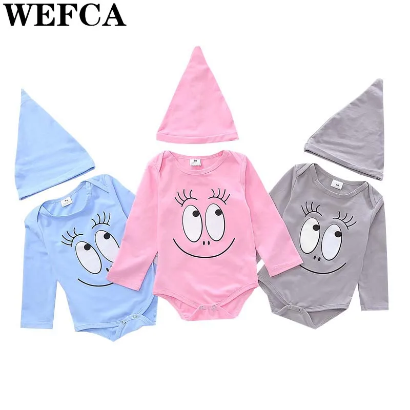 

Baby Girl Bodysuits With Hat Cotton Long Sleeve Bodysuit Newborn Boy Smile Face Clothes Spring Autumn Infant Wear Jumpsuits