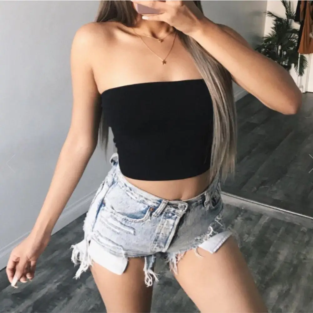 

Fashion Womens Cotton Off Shoulder Crop Tops Bandeau Lady Girls Slim Summer Vest Top Sleeveless Sexy Tanks Tees Tops Camis