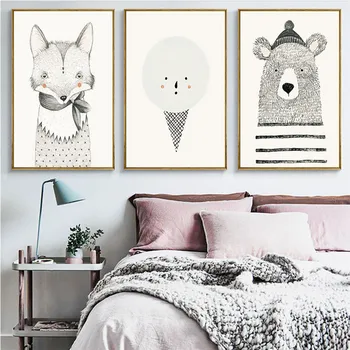 

Nordic black and white cartoon animal Posters Print Painting Wall Pictures For children's room Bedroom Home Decoration No Frame