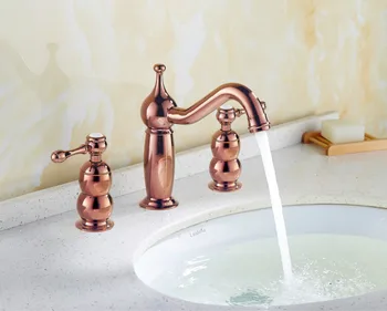 

Bathroom Vanity Sink 3-Hole Two Handles Widespread Faucet,Luxury Rose Gold