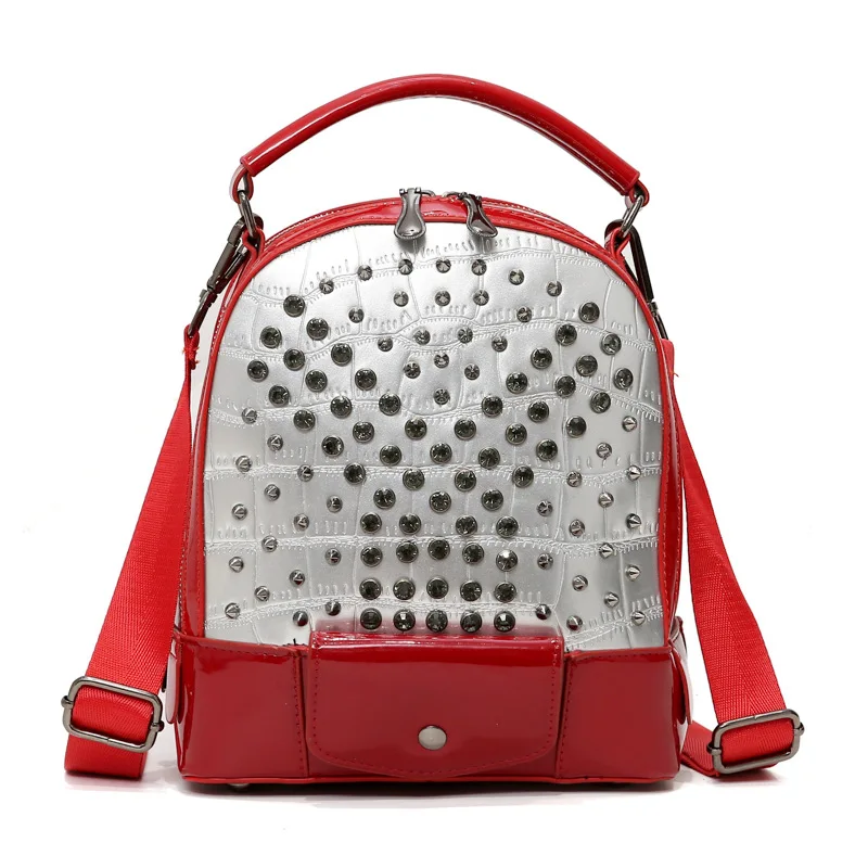 

Female bag 2019 new tide Liu Ding backpack street sweet pu shoulder bag female stitching rivet backpack