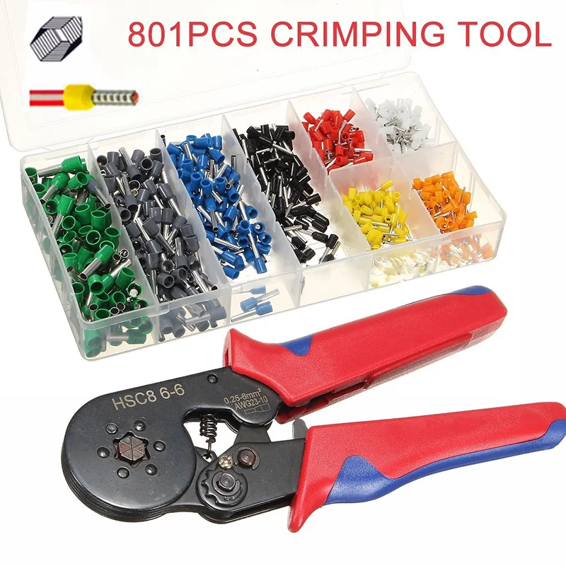 

800pcs Set Connector Electrical Wire Terminals + Crimper Pliers