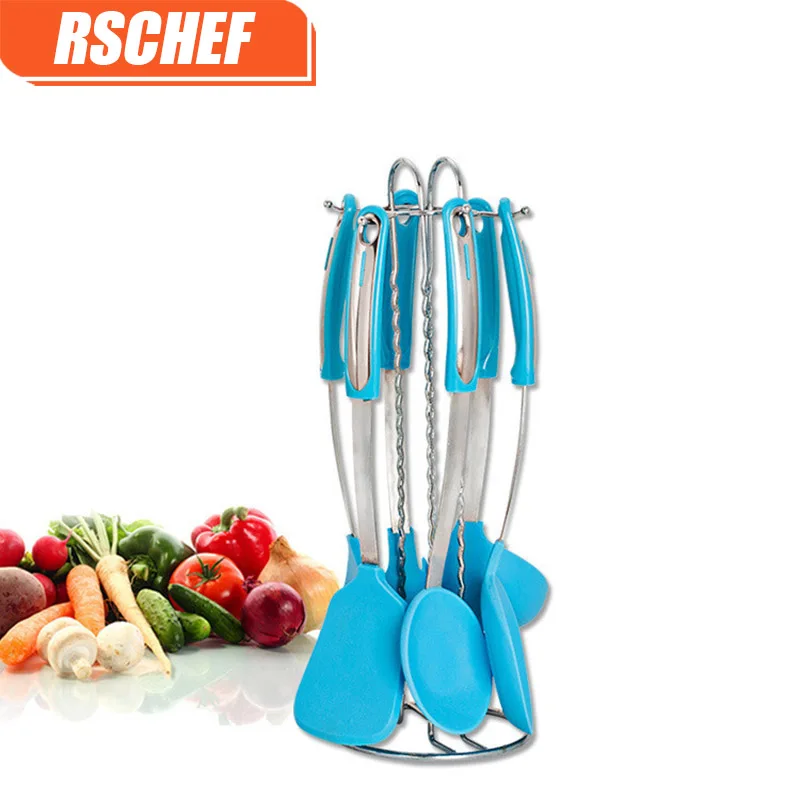 RSCHEF 7Pcs Silicone Pastry Cooking Baking Scraper Sets Pastry Healthy Oil Utensil Basting Brush Spatulas Kitchen Cooking Tools