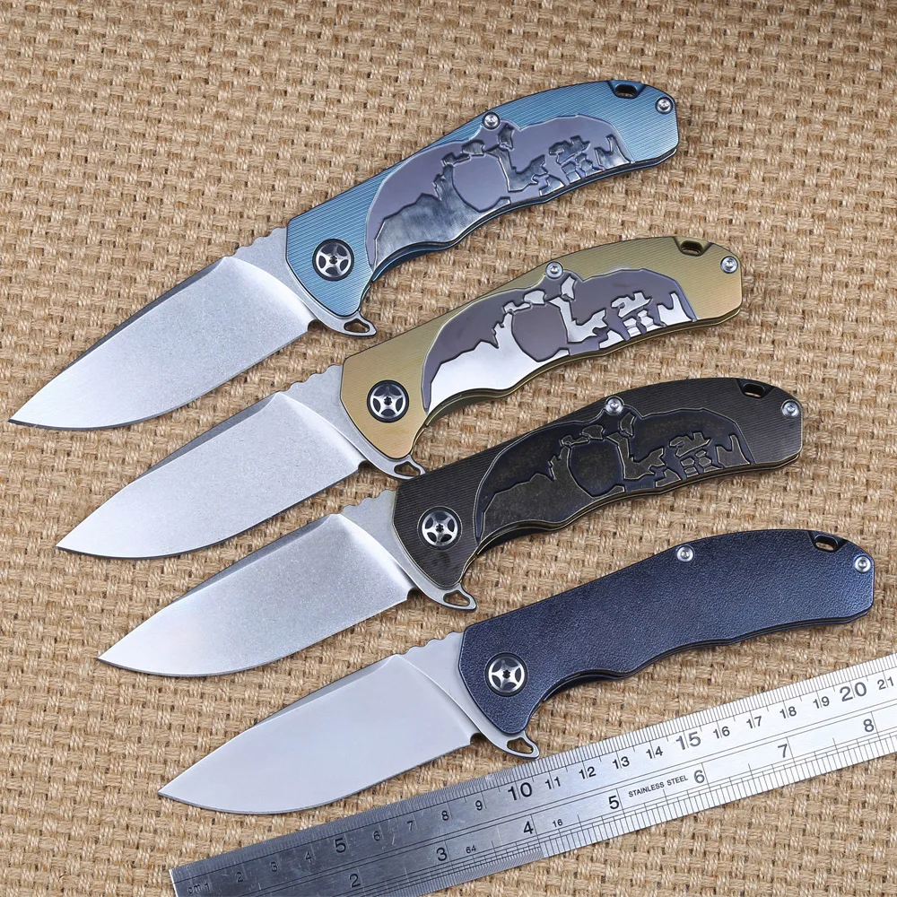 IKIV Folding Blade pocket Knife Stone Wash s35vn Blade Titanium Handle