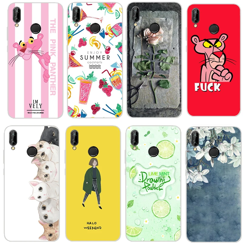 

Huawei P20 lite Case Cover TPU Case For Huawei P20 lite Phone Cover Sweet Floral Cute Cat TPU P20 lite Soft Case Fashion 100%