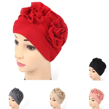 

Muslim inner Hijab Beanies hat flower Underscarf Headwear solid cotton wrap coverings Muslim religious headwear turban Hijab
