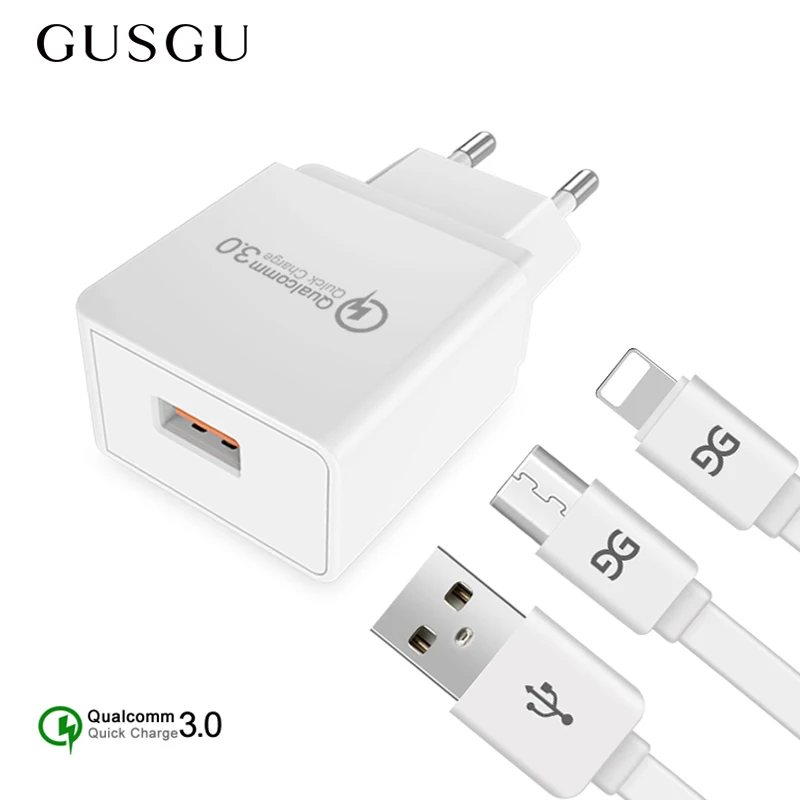 

GUSGU 18W Quick Charge 3.0 Mobile Phone Charger for iPhone X 7 8 Travel Wall Fast Charging for Samsung S8 S9 + Micro USB EU Plug