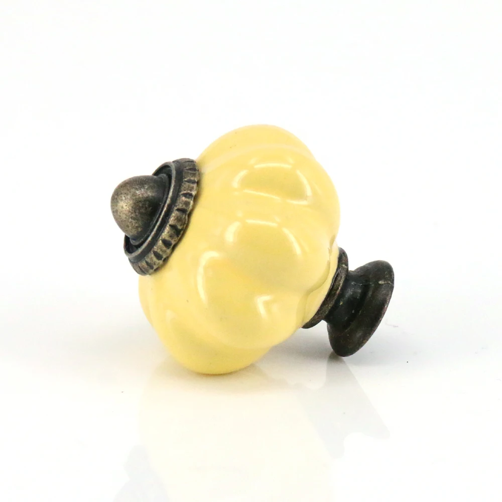 6x Yellow color Ceramic Door Knob Furniture Drawer Pull Kitchen