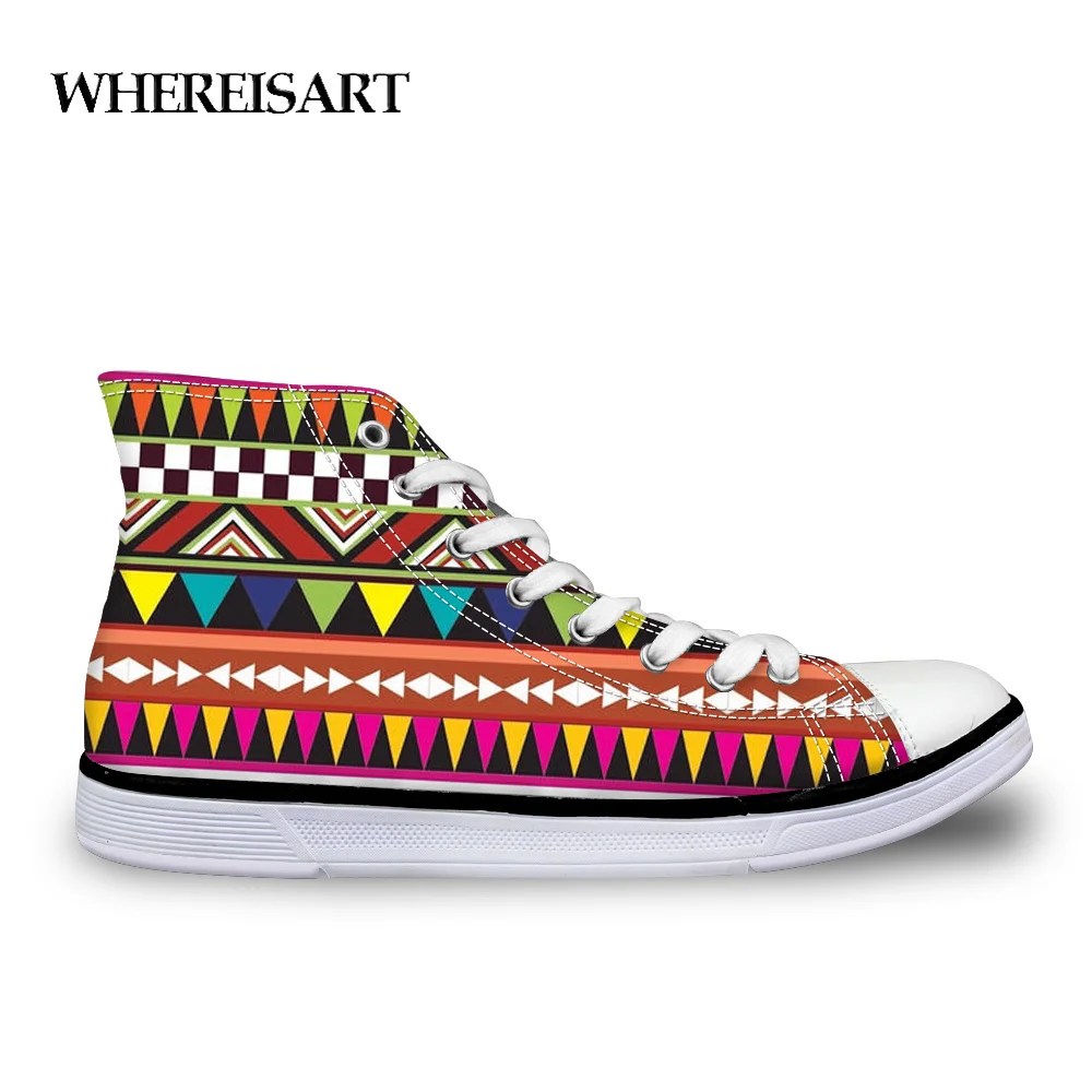 

WHEREISART Sneakers Women Casual Flats Vulcanized Shoes Fashion Brand African Traditional Pattern Women's Canvas High Top Shoes