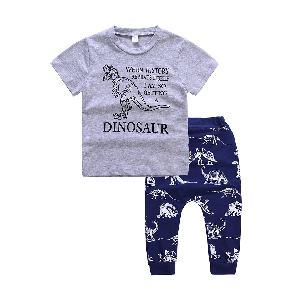 Детская одежда Комплекты для мальчиков с рисунком динозавра футболка+ штаны, 2 предмета Комплекты для мальчиков одежда для малышей для мальчиков комплект летней одежды Детская Костюмы