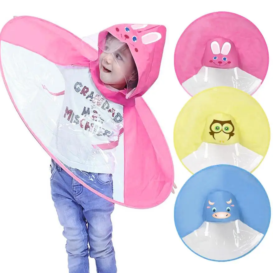 

raincoat plastic Foldable Cute Animal Rain Coat UFO Children Umbrella Hat Magical Hands Raincoat