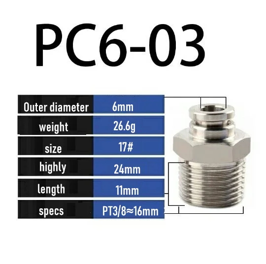 304 из нержавеющей стали трахеи быстрый разъем высокого давления газа прямая док пневматические компоненты PC4-M5 PC4-01 PC6-02 - Цвет: PC6-03