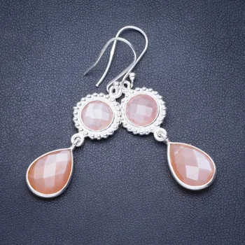 

Natural Rose Quartz Handmade Unique 925 Sterling Silver Earrings 2" A0643