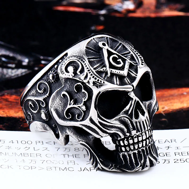 BEIER, хип-хоп стиль, нержавеющая сталь, мужское кольцо, масонский череп, титановые кольца для мужчин, Ретро стиль, панк, модное ювелирное изделие, подарок BR8-539