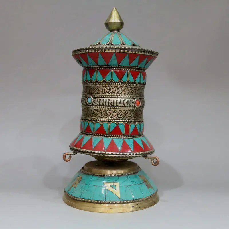 

Old Tibet and Nepal, gilt bronze inlaid turquoise rotating the scriptures