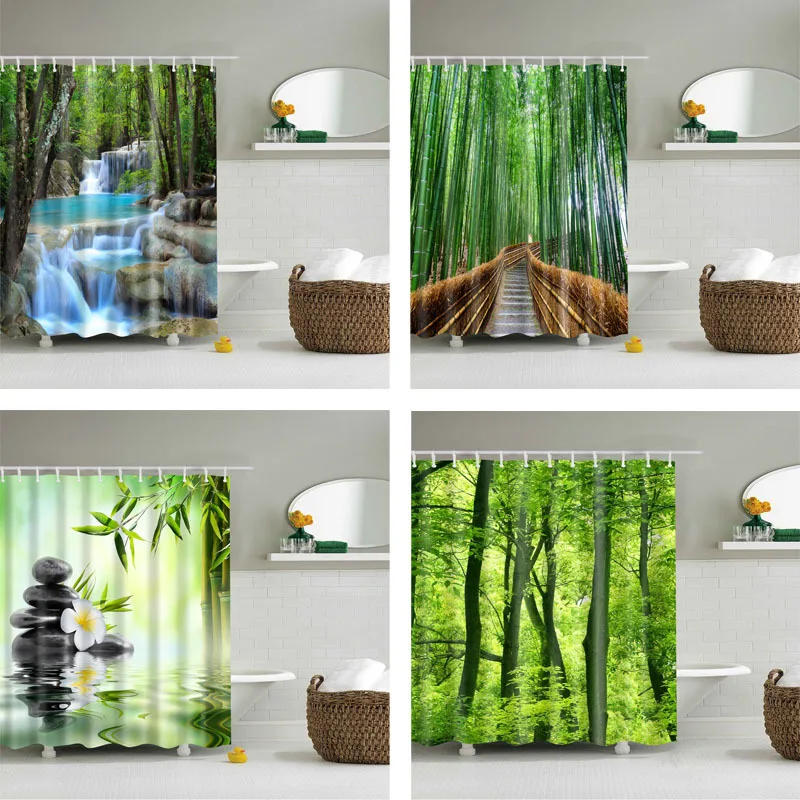 3d занавески для ванной с изображением леса деревьев, водостойкие полиэфирные тканевые моющиеся занавески для ванной комнаты, занавески для душа с крючками, аксессуары