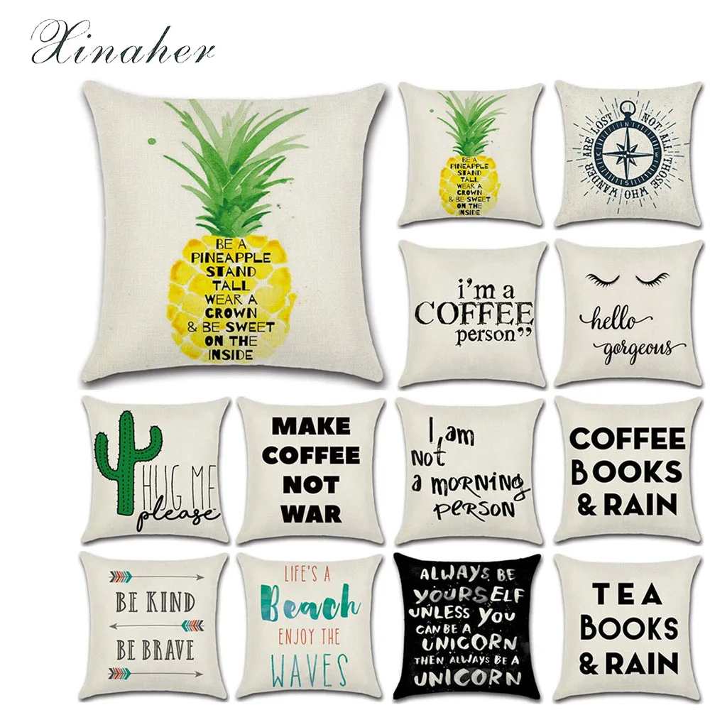 New Style English Phrase Cushion Cover Black And White Cotton And Linen Throw Pillow Case Pineapple Cactus Cushion Cover Cushion Cover Aliexpress